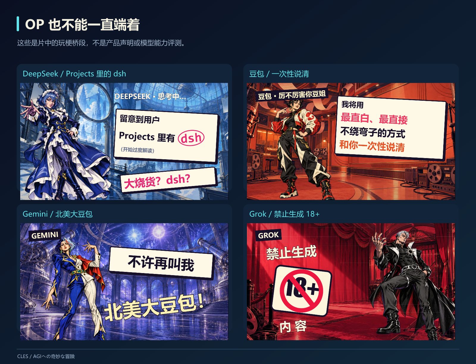 DeepSeek、豆包、Gemini 与 Grok 的四个玩梗场景